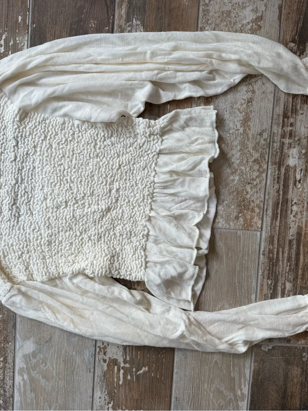 NWT Free People Cream Smocked Ruffle Long-Sleeve Top